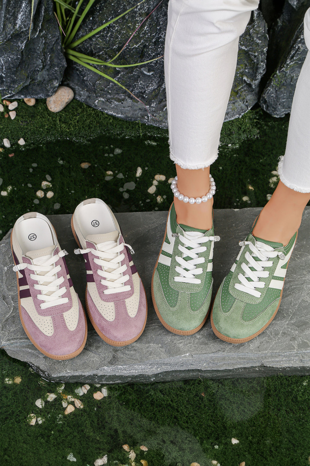 Pink Eyelet Patchwork Slip-on Sneakers