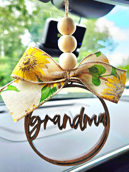 Grandma Car Charm Ornament Bag Charm: Black/White Plaid