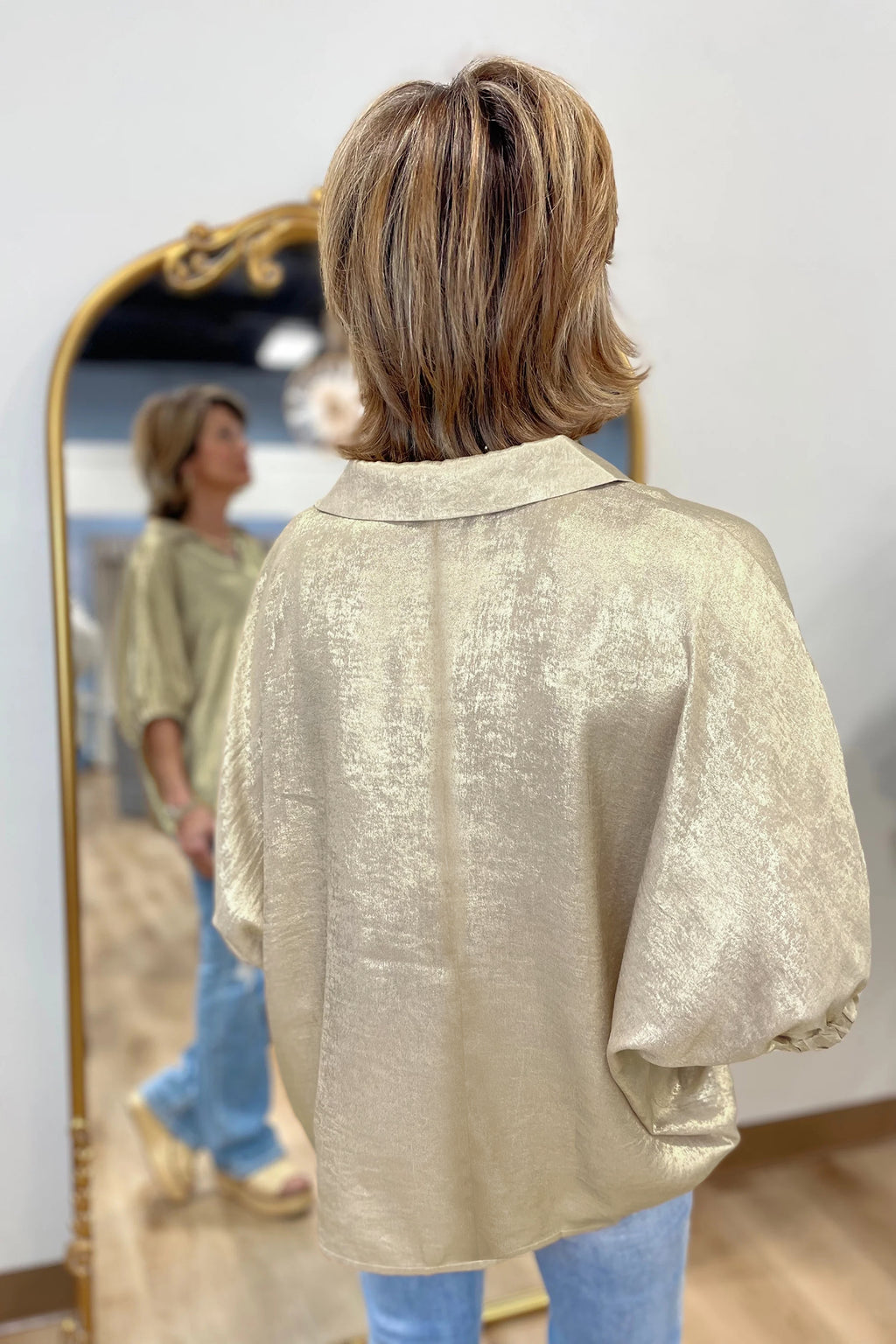 Half Sleeve Metallic Top