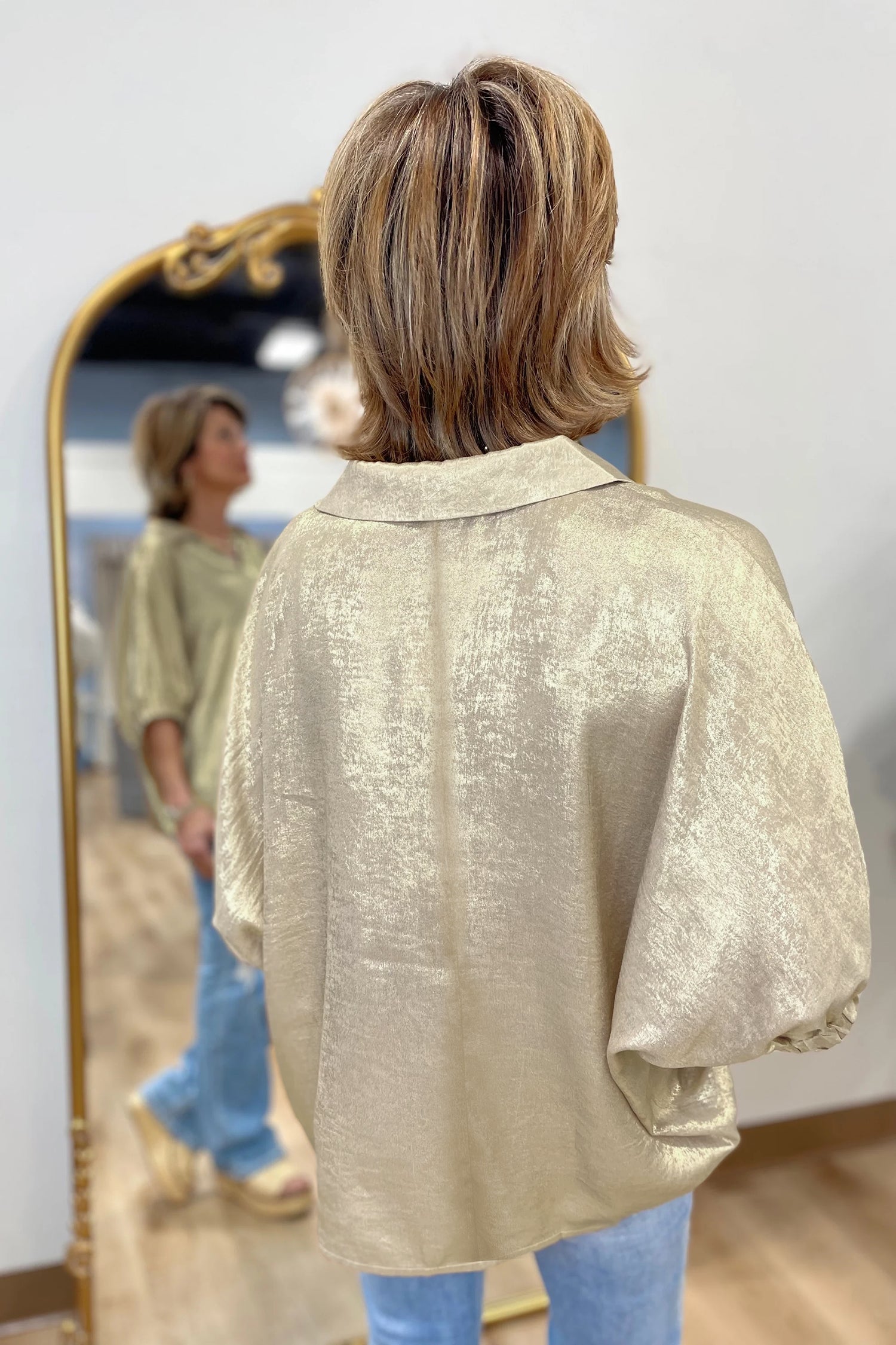Half Sleeve Metallic Top
