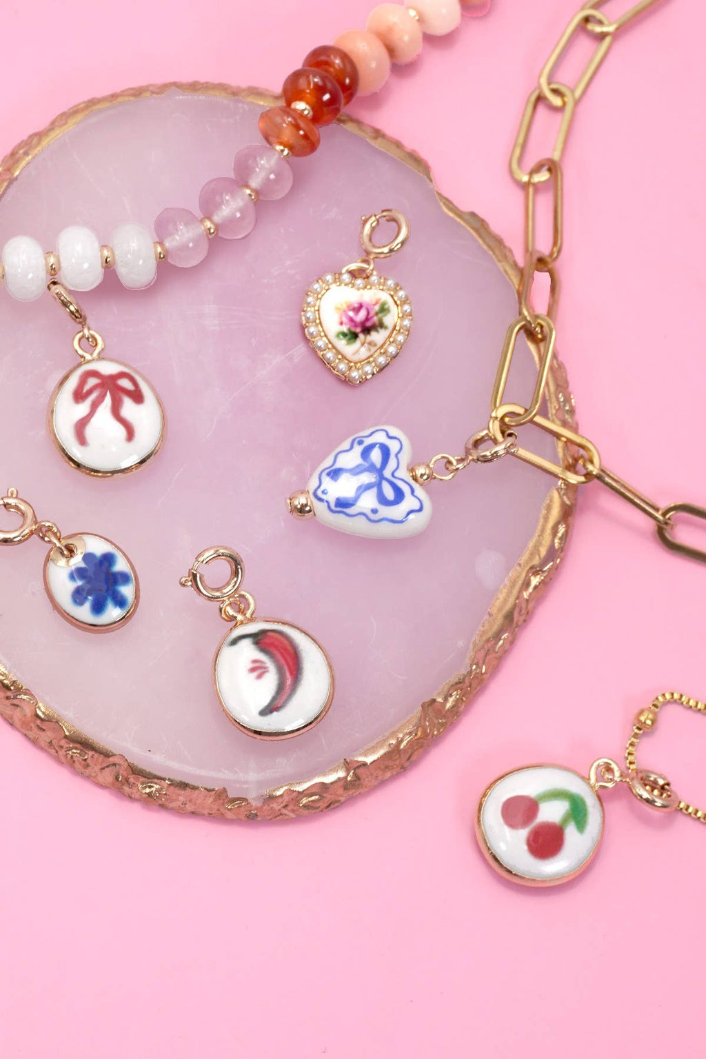CHARM-PORCELAIN BOW CHERRY WITH SPRING RING CLASP | 80CM1101: CHERRY