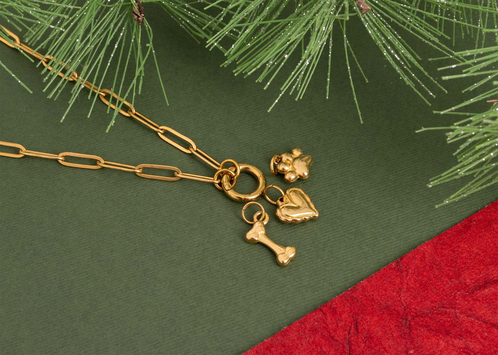 18K Gold Stainless Steel Pet Charm Holder Necklace Gift Set: Gold