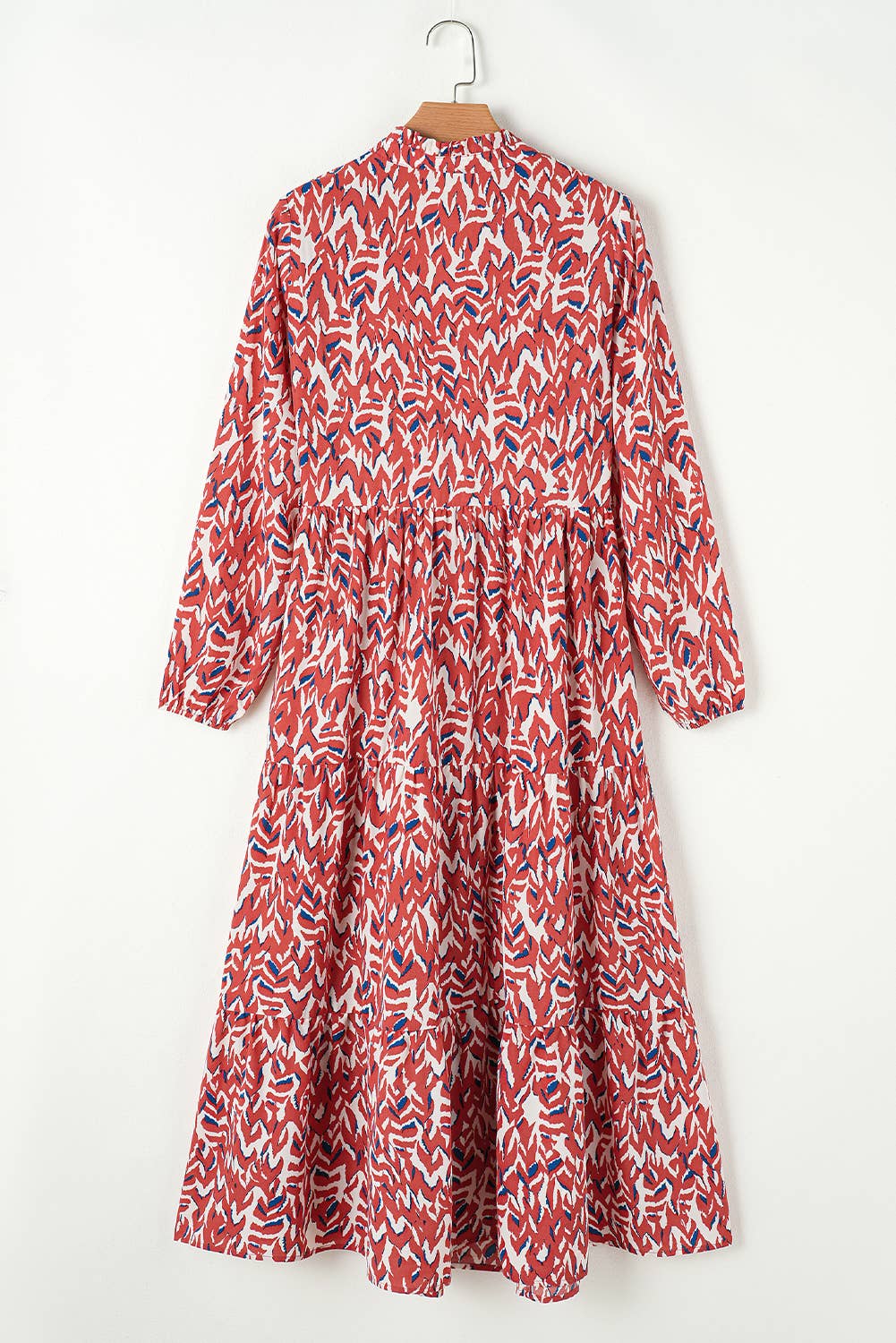 Plus Size Abstract Print Notch V Neck High Waist Maxi Dress: Orange