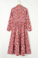 Plus Size Abstract Print Notch V Neck High Waist Maxi Dress: Orange
