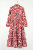 Plus Size Abstract Print Notch V Neck High Waist Maxi Dress: Orange