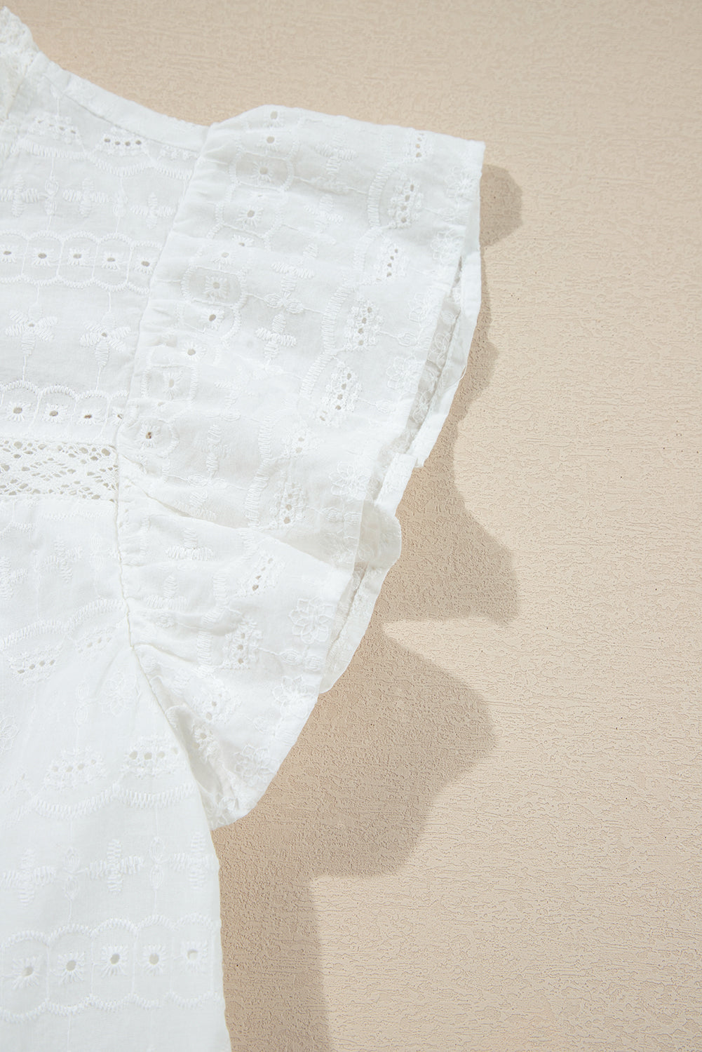 Romantic Flutter Sleeve Eyelet Blouse