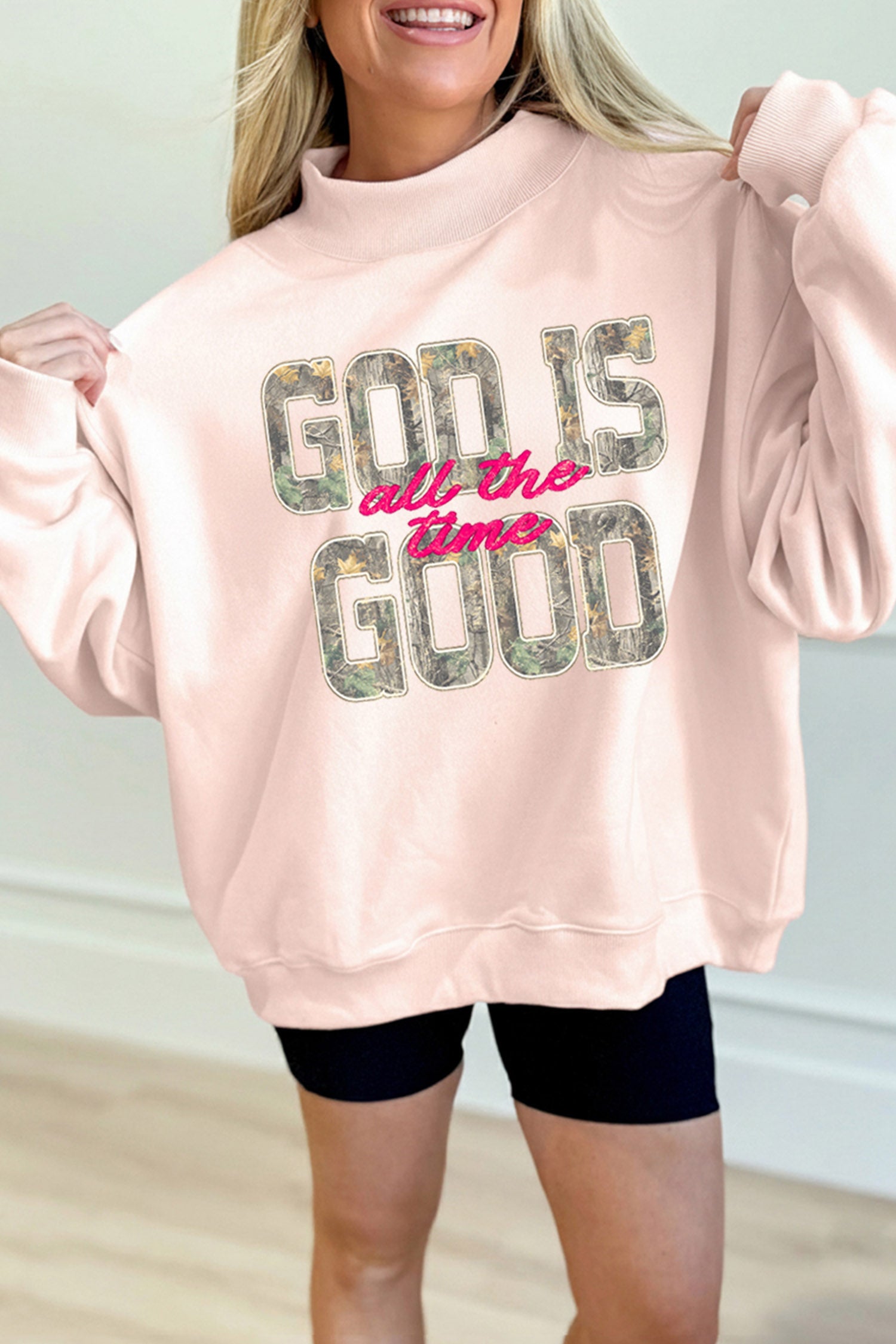 Camo Print Graphic Mock Neck Sweatshirt