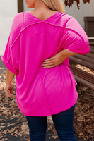Plus Size Seamed Back High Low Hem V Neck Cuffed Sleeve Tee: Green / Plus Size / 4X