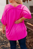 Plus Size Seamed Back High Low Hem V Neck Cuffed Sleeve Tee: Green / Plus Size / 4X