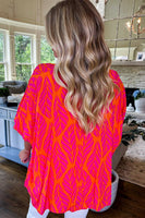 Rose Leafy Printed Smocked Lantern Sleeve Plus Size Blouse: Rose / 100%Polyester / 4X