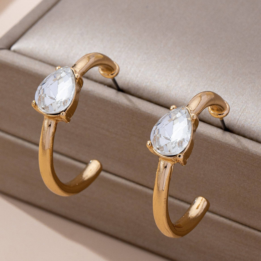 Solitaire Crystal Gold Hoop Earrings | 80E61640: GOLD