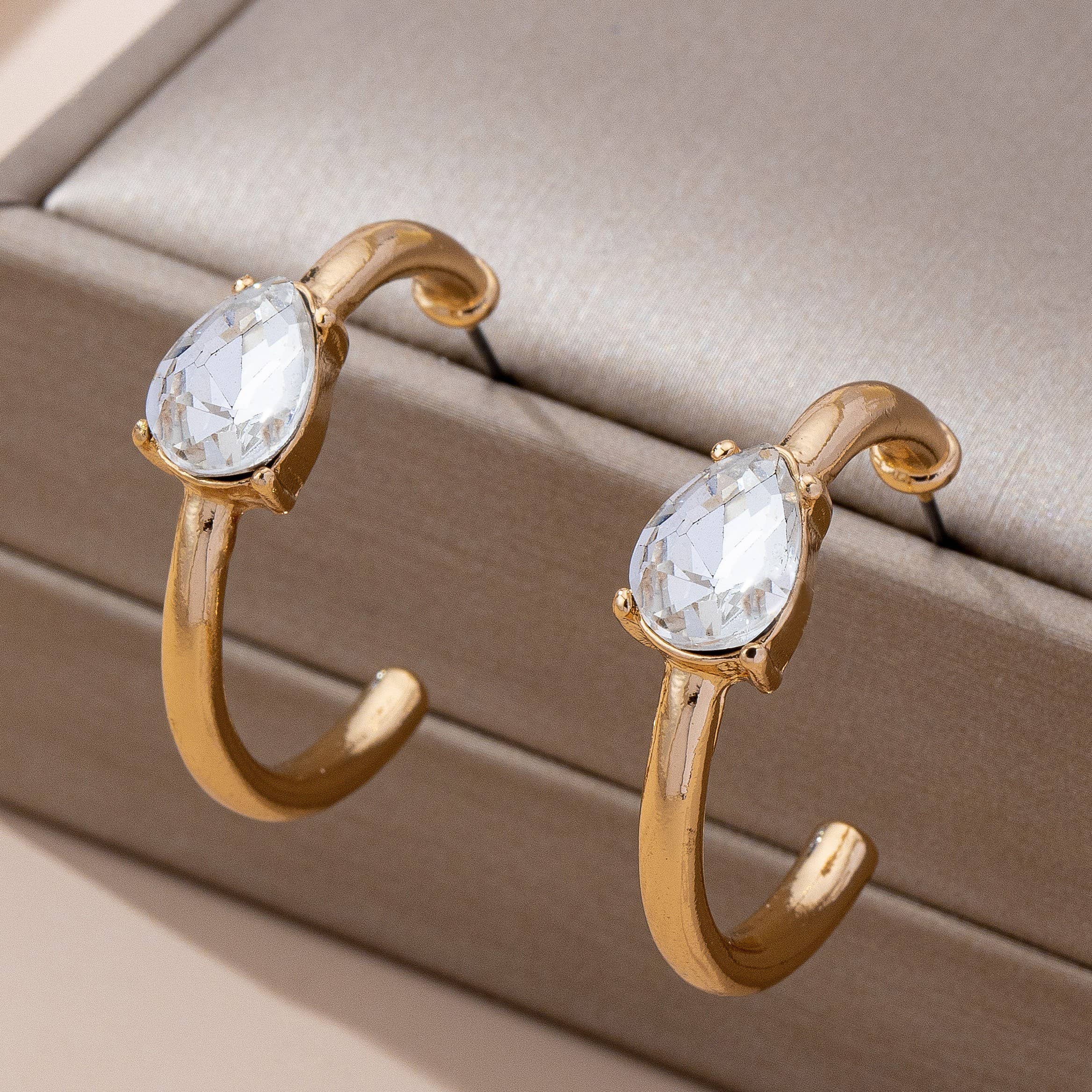 Solitaire Crystal Gold Hoop Earrings | 80E61640: GOLD