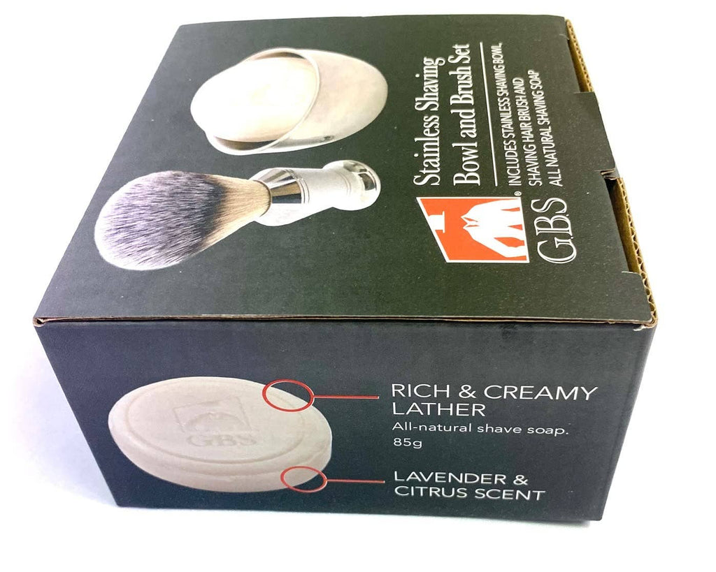 G.B.S Wet Shaving Set- Stainless Shaving Brush, Bowl + Soap