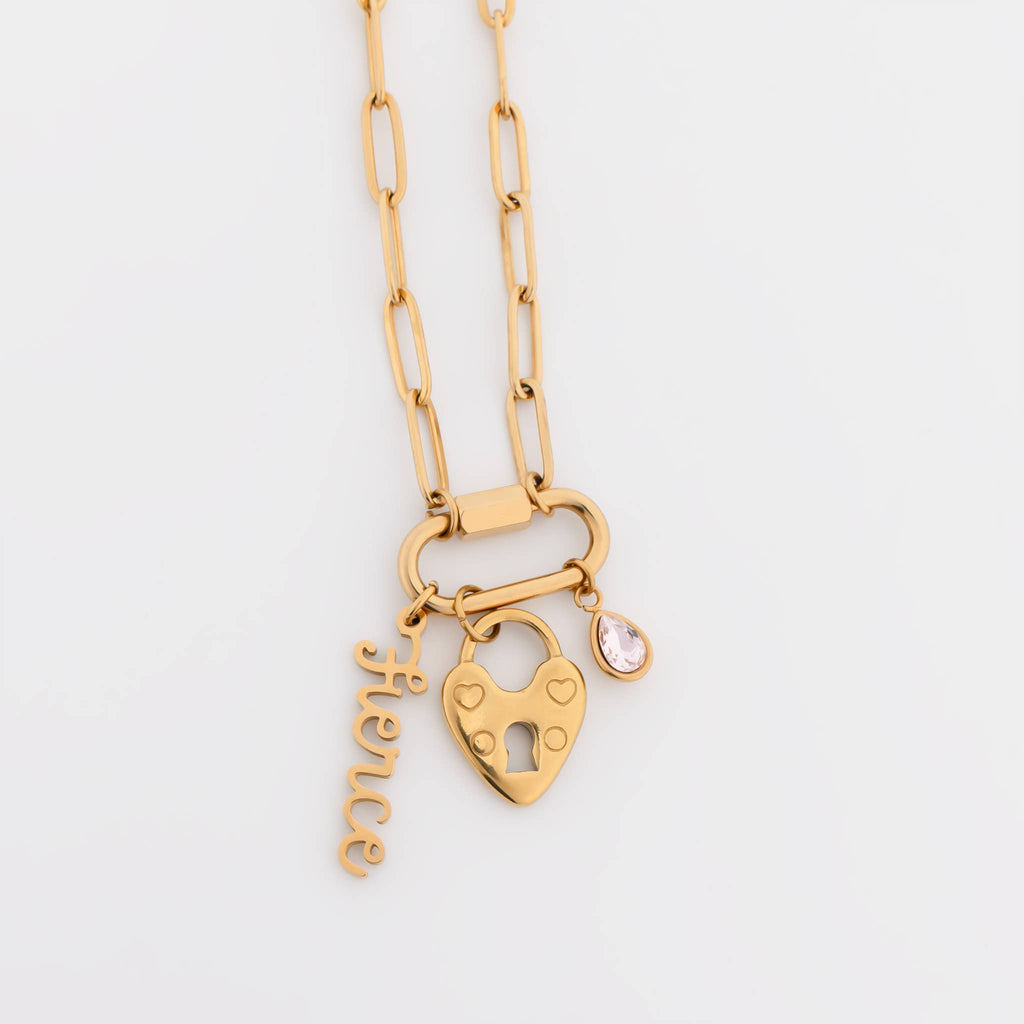 18K Gold PVD Paperclip Carabiner Necklace: Gold / 18+2"