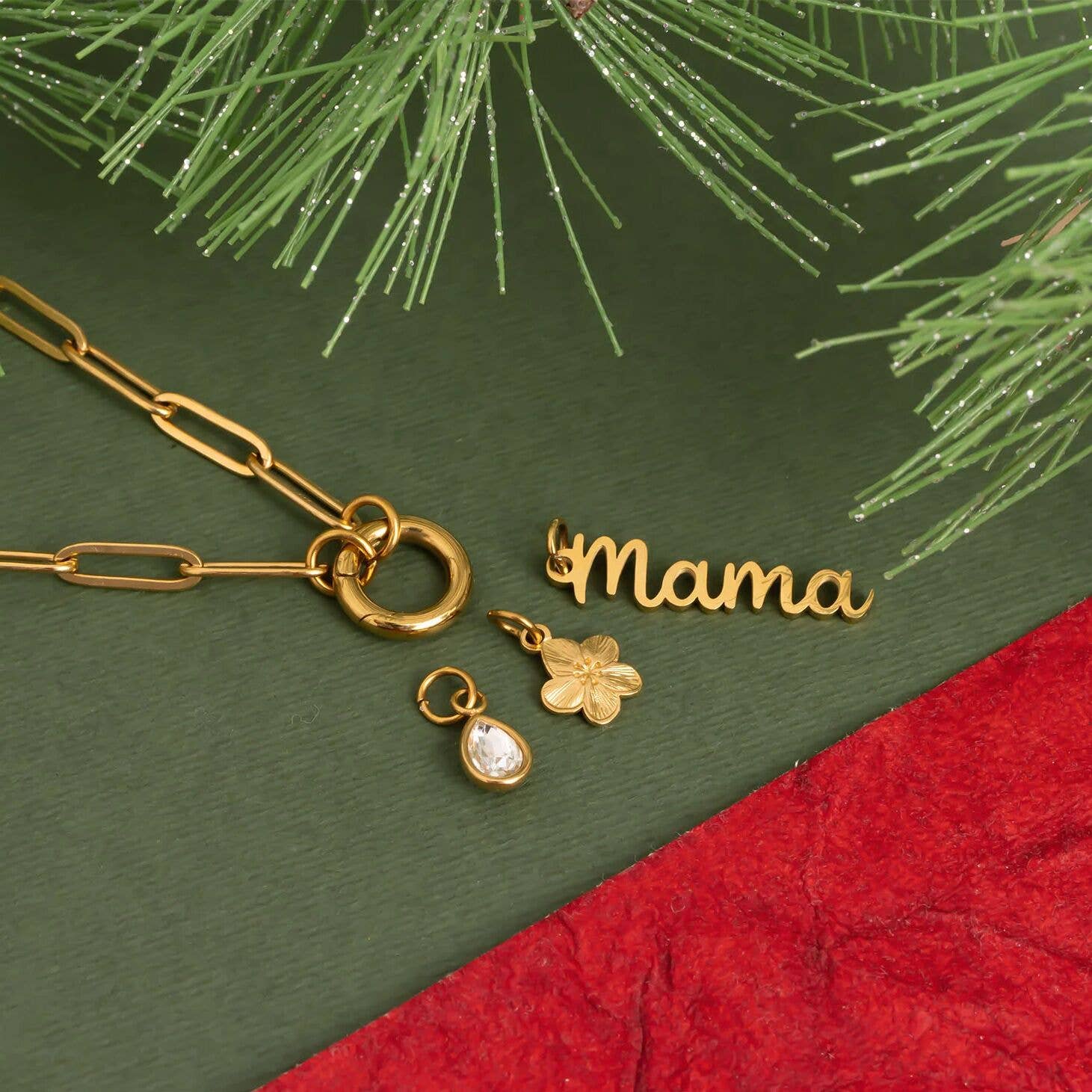 18K Gold Stainless Steel Mama Charm Holder Necklace Gift Set: Stainless