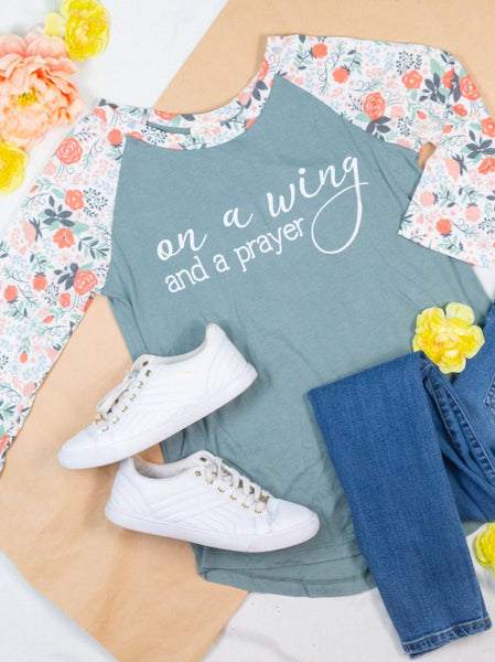 On a Wing and a Prayer Raglan with Floral Sleeves: TUR / Small