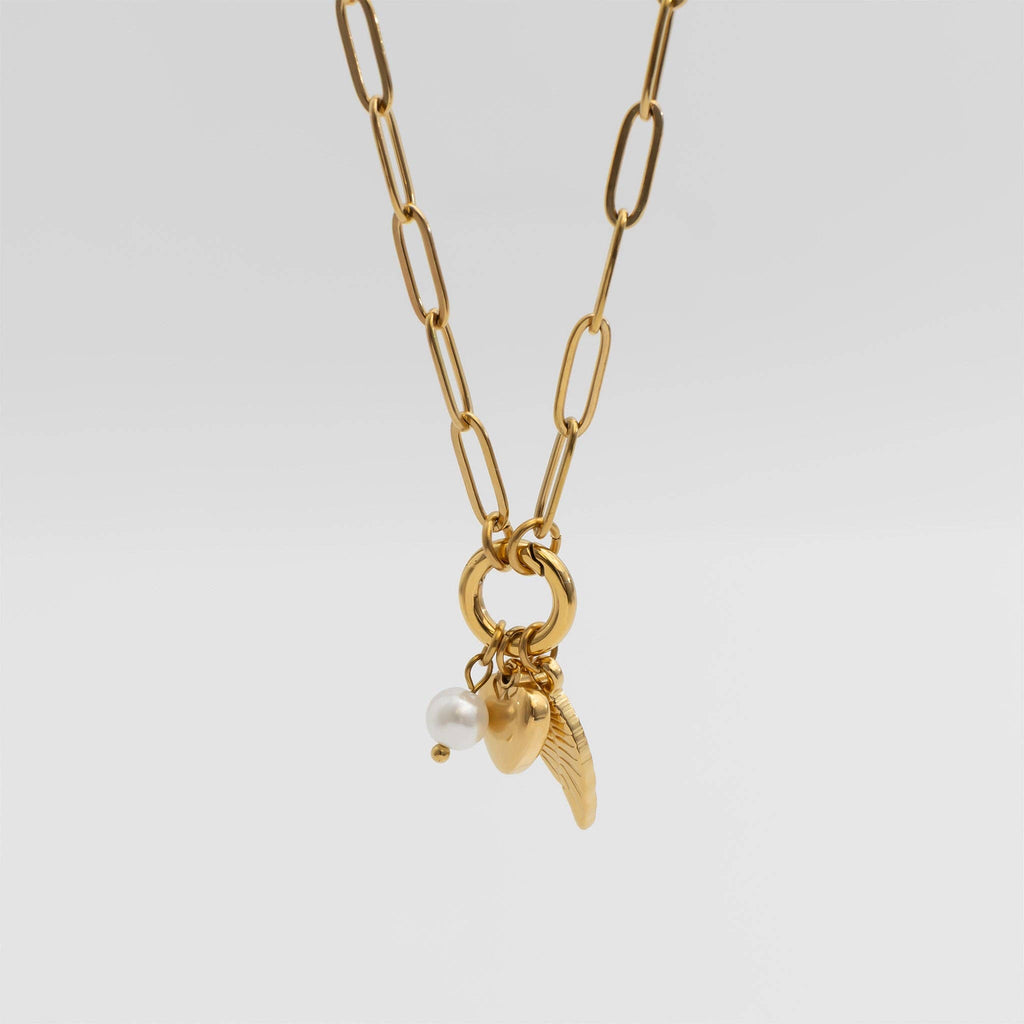 18K Gold Angel Wing Charm Holder Necklace Gift Set: Gold