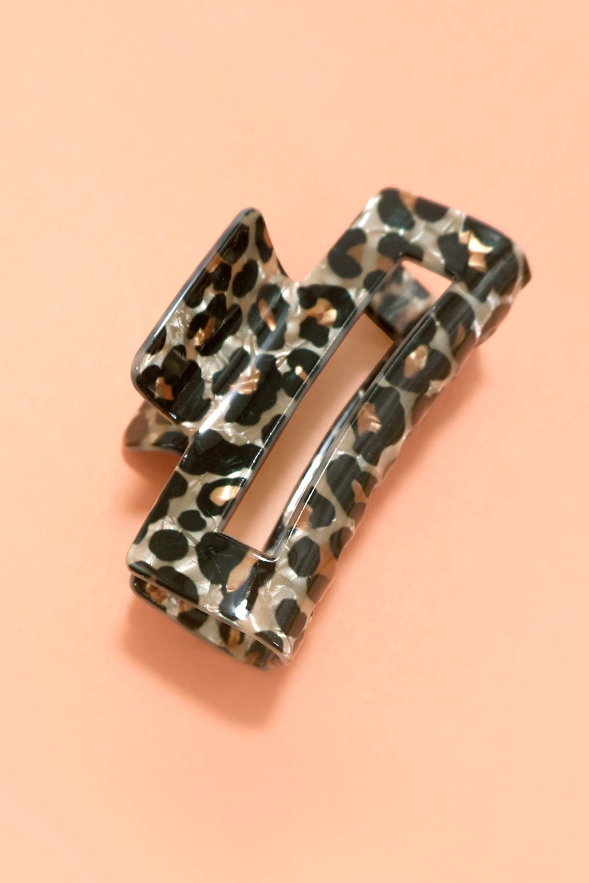 RECTANGLE LEOPARD ANIMAL DESIGN HAIR CLAW CLIPS | 40H859: Beige