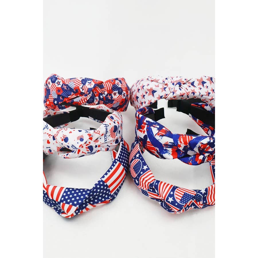 USA Flag American Patriotic Twisted  Headband: MIX COLOR / ONE(12)