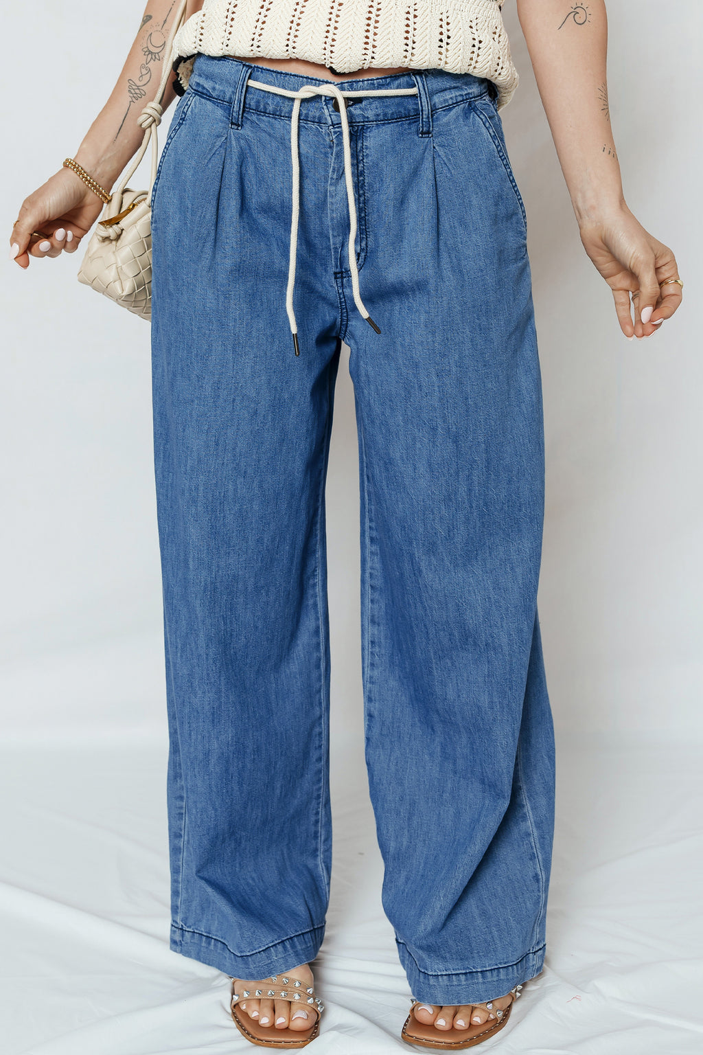 Dusk Blue Lace-up Wide Leg Jeans