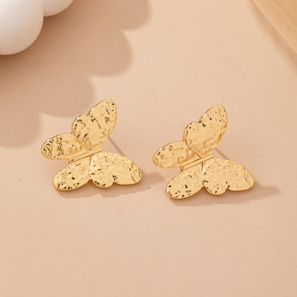 Textured Gold Butterfly Stud Earrings | 80E62062: Gold