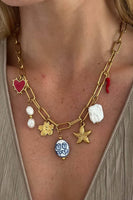 STAINLESS STEEL TARNISH FREE CHARM NECKLACE | 40NK373: GOLD