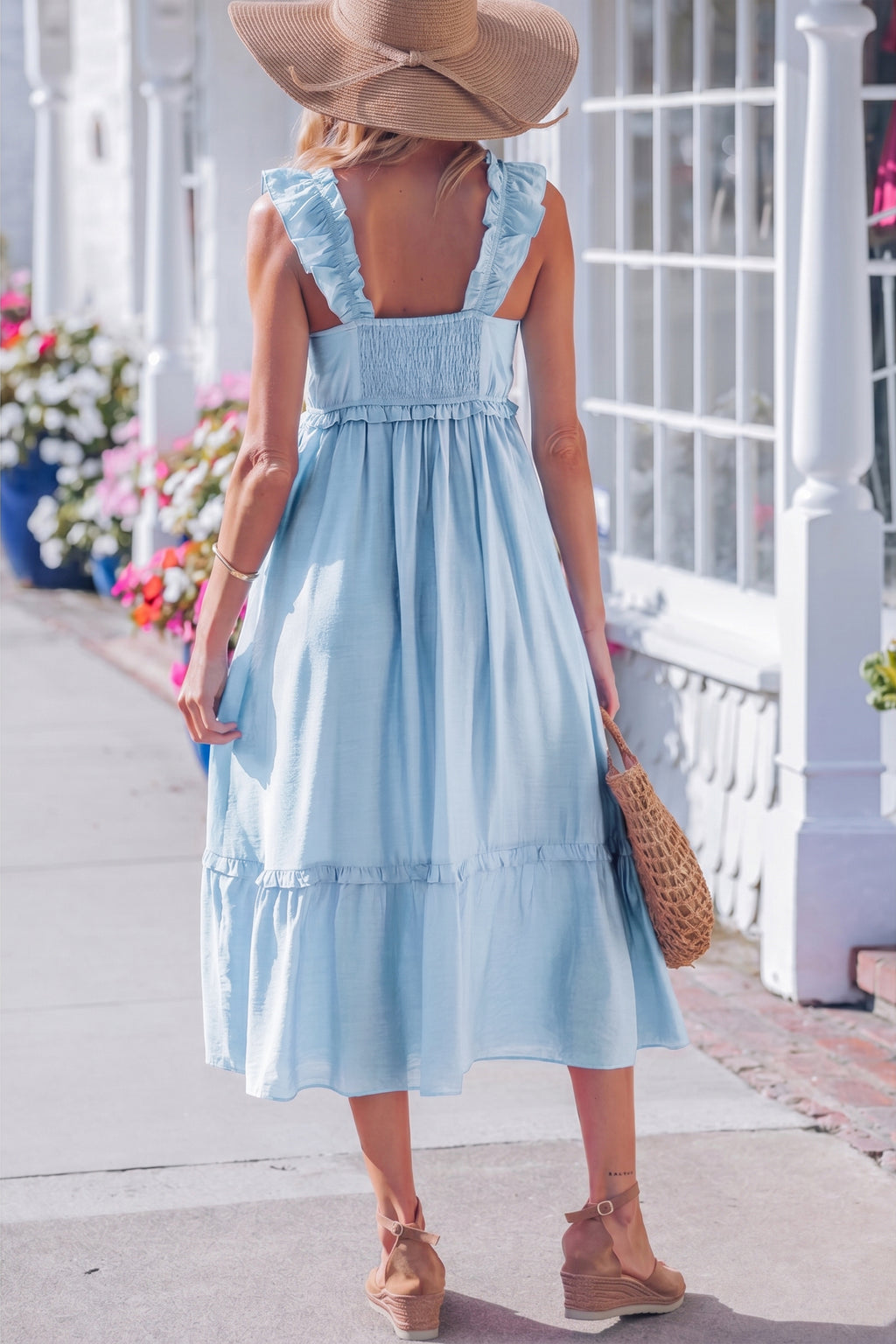 Beau Blue Ruffle High Waist Sleeveless Maxi Dress