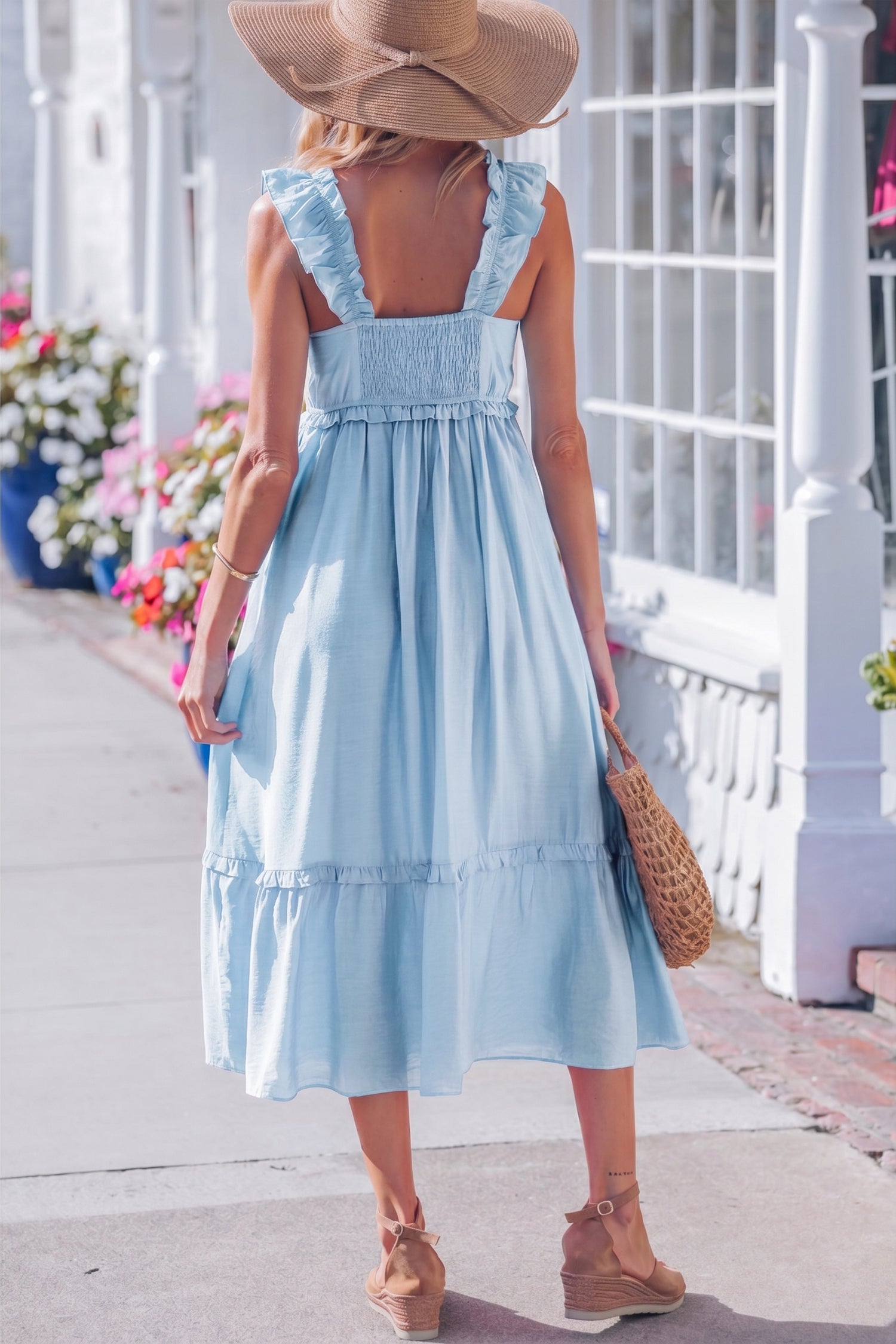 Beau Blue Ruffle High Waist Sleeveless Maxi Dress