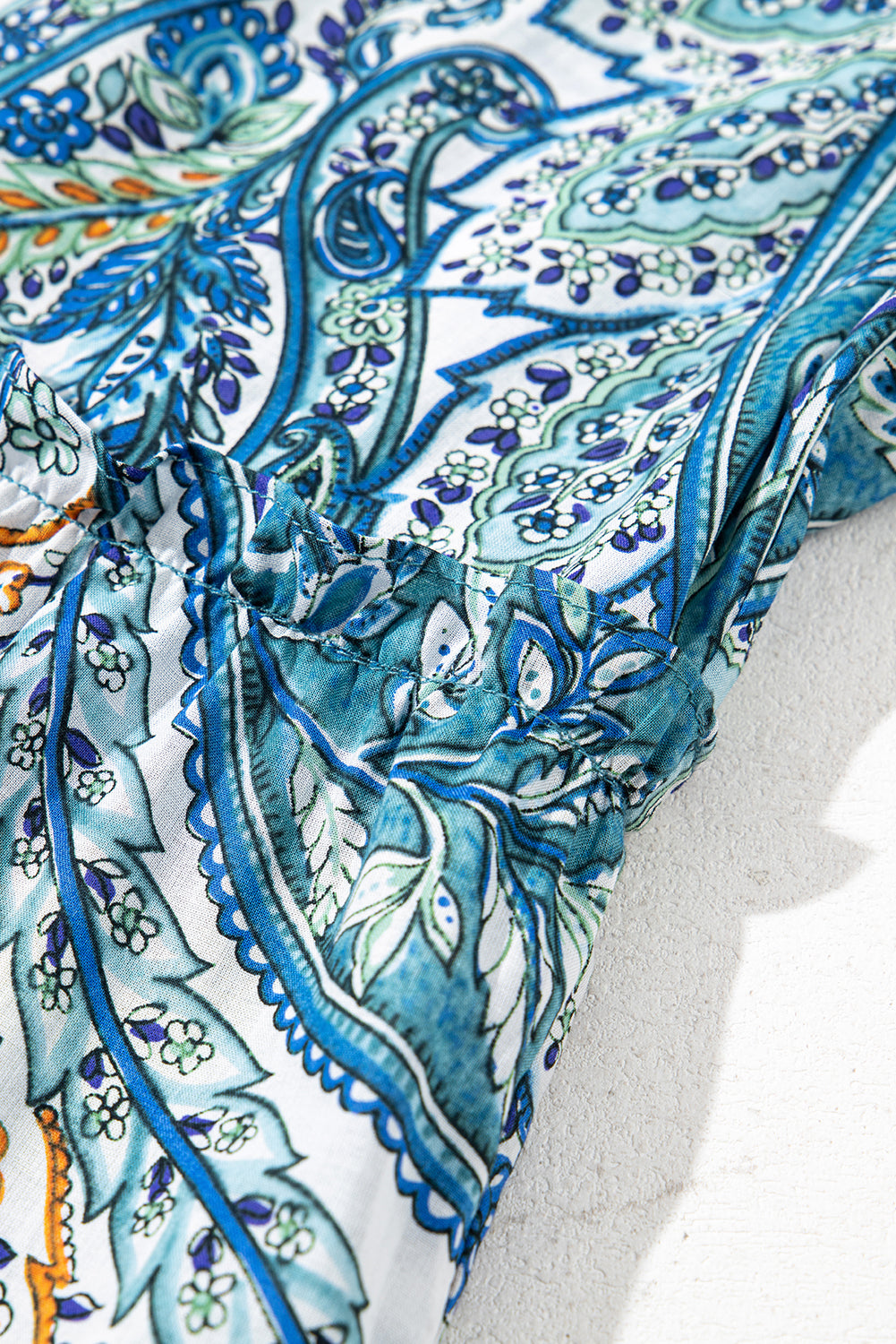 Blue Bohemian Paisley Floral Puff Sleeve Mini Dress