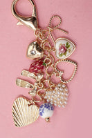 PORCELAIN BOWS HEARTS PEARL STRAWBERRY BAG CHARM | 80K008: Gold