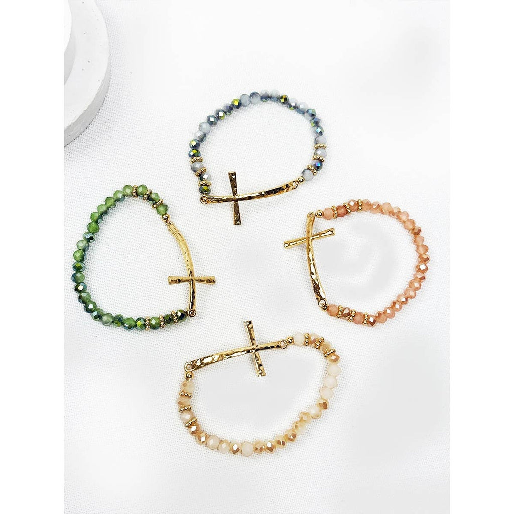Hammered Cross Bead Stretch Bracelet: MIX COLOR / ONE(12)