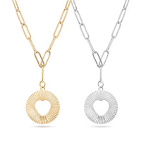 18K Gold PVD Stainless Steel Sunburst Heart Paperclip Pendant Necklace / CHN9969: Gold