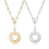18K Gold PVD Stainless Steel Sunburst Heart Paperclip Pendant Necklace / CHN9969: Gold