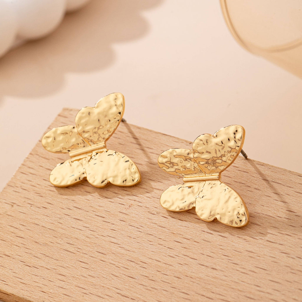 Textured Gold Butterfly Stud Earrings | 80E62062: Gold