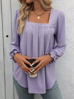Square Neck Long Sleeve T-Shirt for Women: Pink / 95%polyester+5%spandex / L