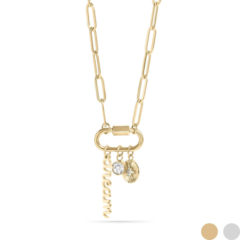 18K PVD Gold Carabiner "Dream" Paperclip Charm Necklace: Gold