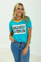 Country Bumpkin Patch Turquoise Ringer Tee: Turquoise