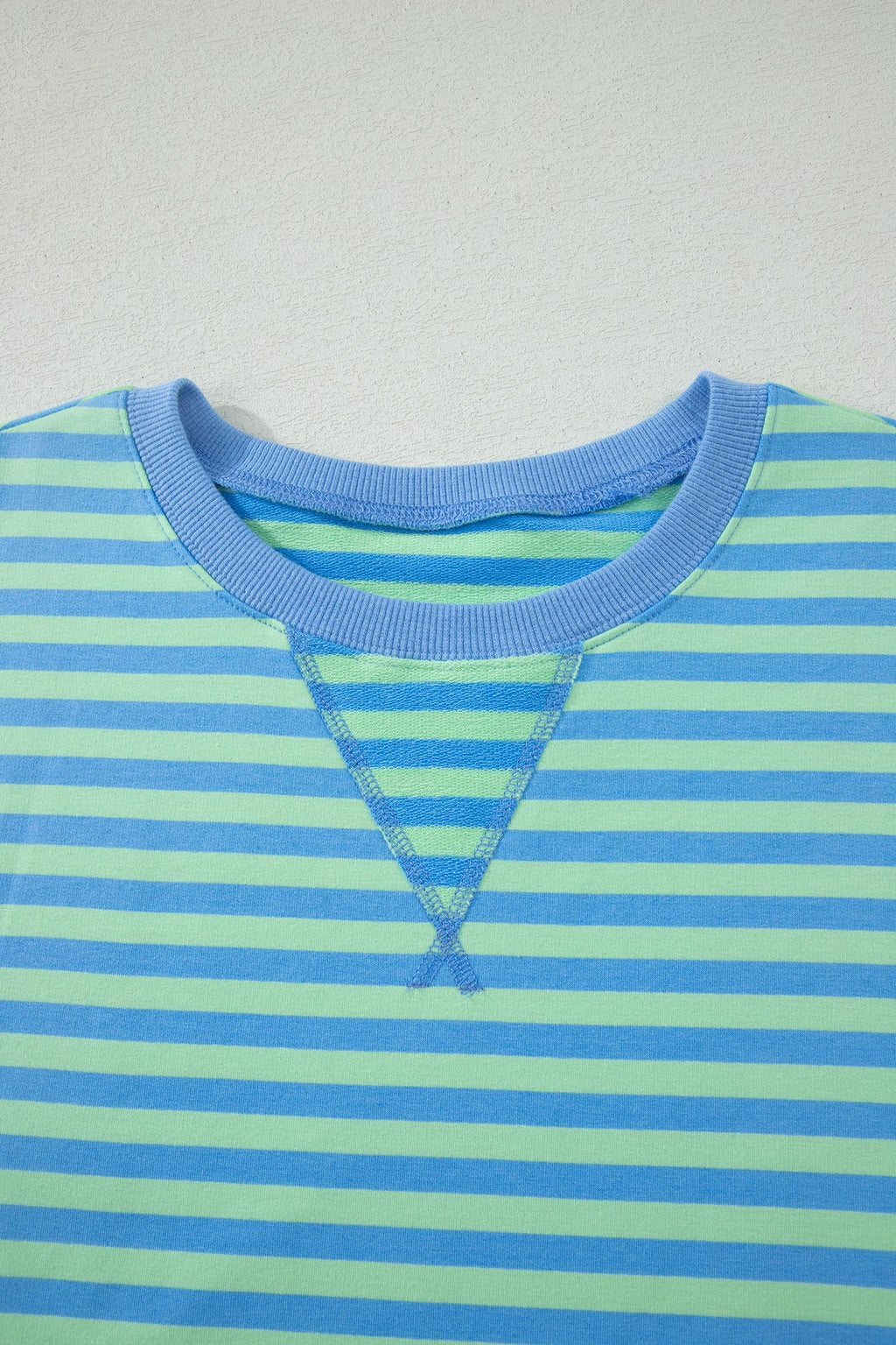 Blue Stripe Striped Ribbed Cotton Two-Piece Short Set with Chest Patch Detail