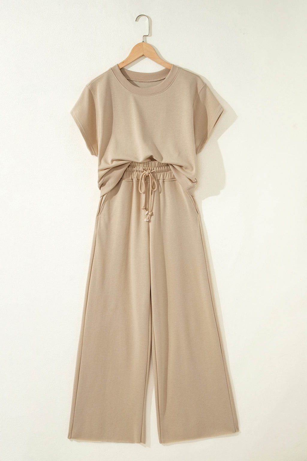Mist Blue Loose Tee Drawstring Wide Leg Pants 2pcs Outfit