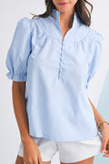 Sky Blue Striped Frill Blouse