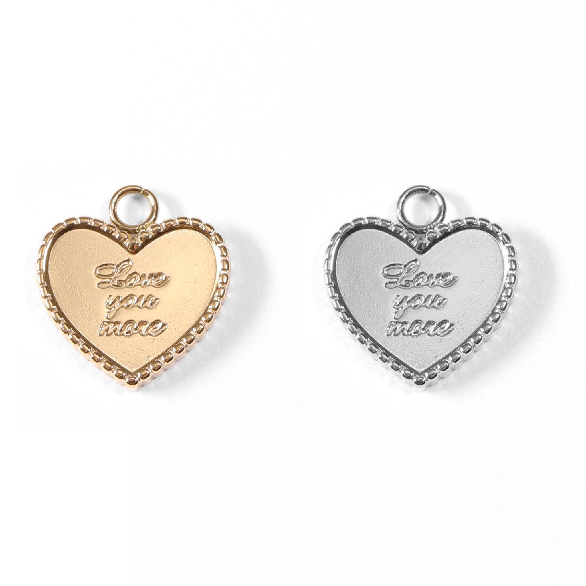 18K Gold PVD Stainless Steel "Love You More" Heart Charm / PDL0055: Stainless
