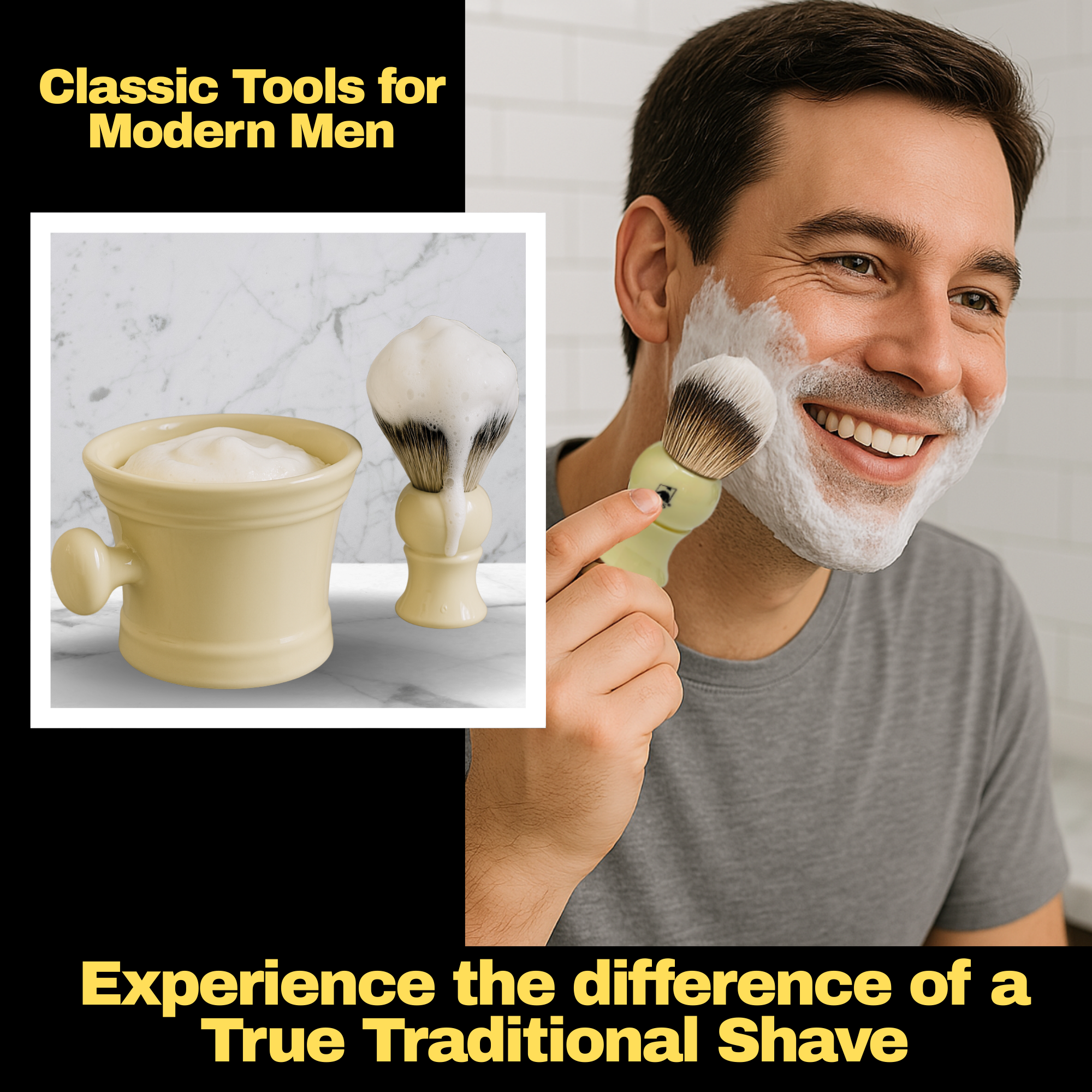 GBS 3 Piece  Mug, brush and Shaving soap Set: Ivory