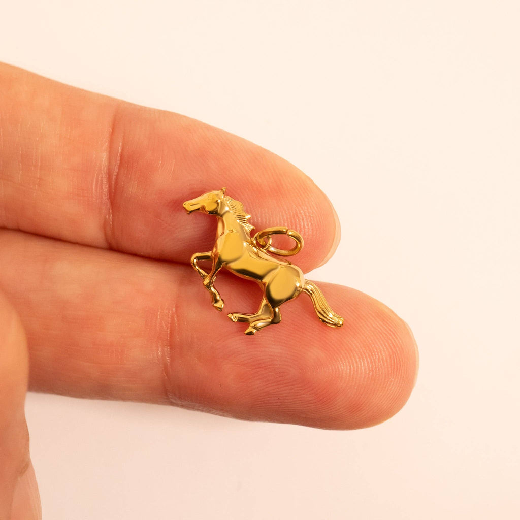 18K Gold PVD Stainless Steel Western Horse Charm: Gold