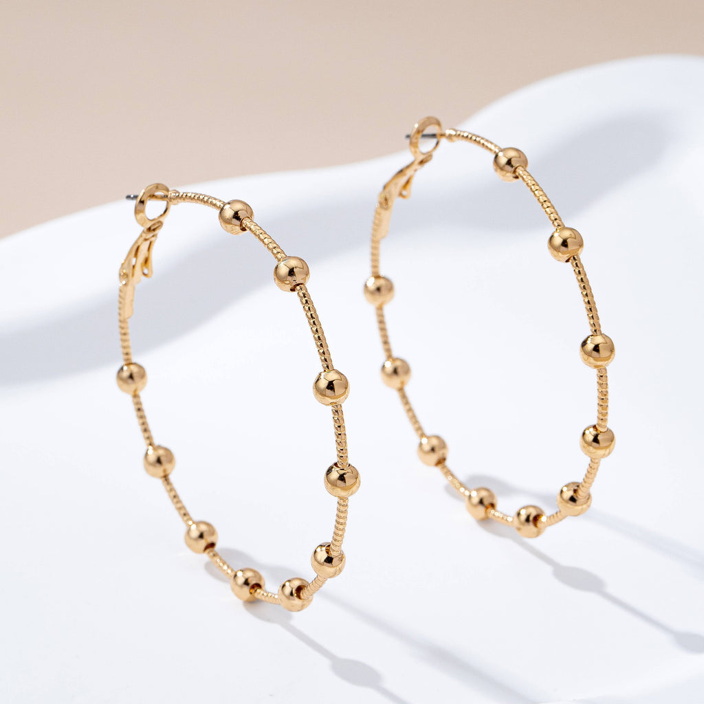 Classic Gold Ball Beaded Station Hoop Earrings | 80E61576: GOLD