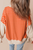 Orange Stripe Color Block Loose Fit Collared Drop Shoulder Sweatshirt