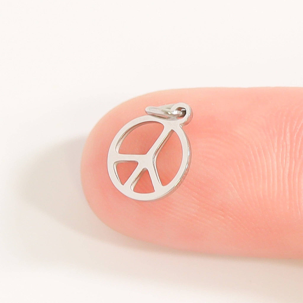 18K Gold Stainless Steel Peace Sign Charm: Gold