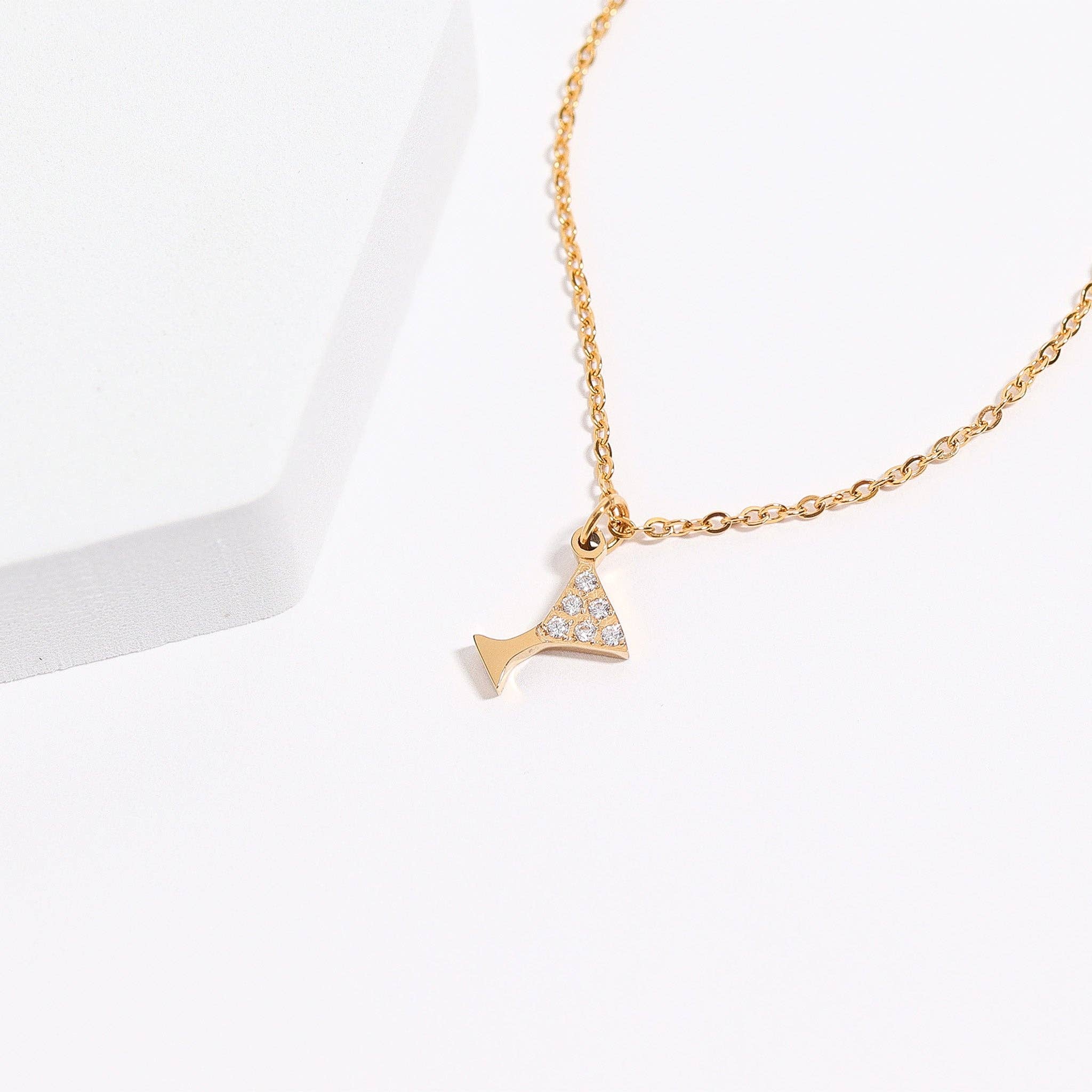 18K Gold PVD Stainless Steel CZ Martini Glass Charm: Stainless