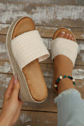 White Boho Woven Wedge Sandals