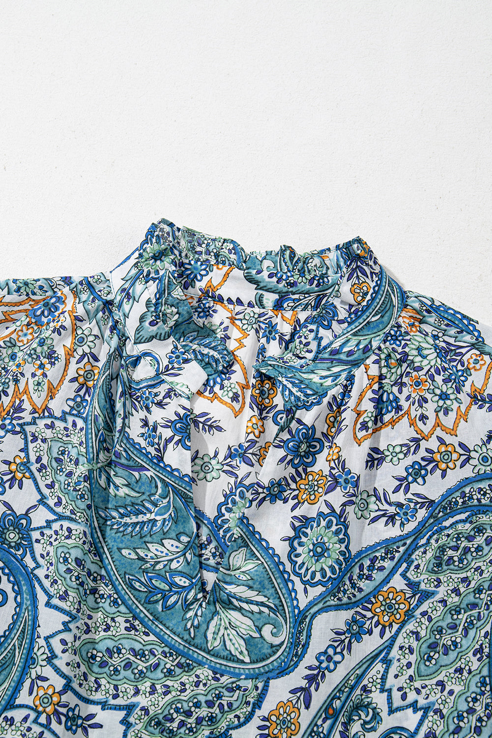 Blue Bohemian Paisley Floral Puff Sleeve Mini Dress