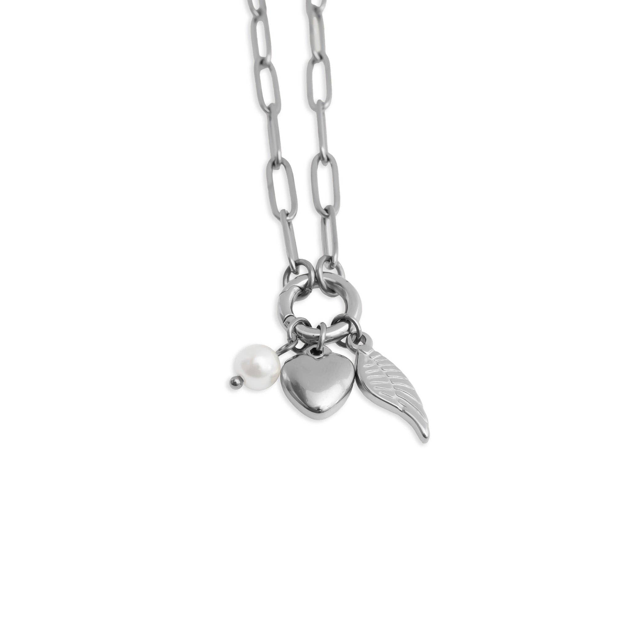 18K Gold Angel Wing Charm Holder Necklace Gift Set: Gold